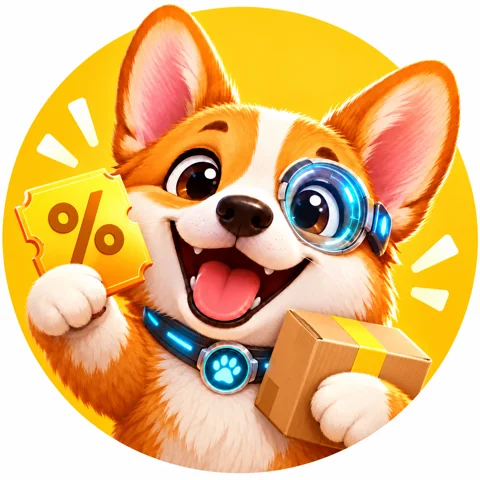 Mascote Fareja Aí com um cupom e uma caixa, representando Cupons do Mercado Livre